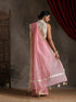 Blush Pink Kota Doria Saree with Border & Tassles